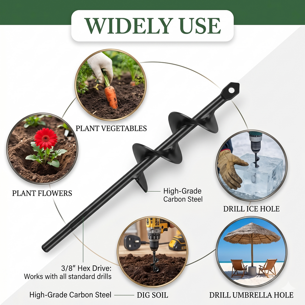 TerraPro™ Carbon Steel Garden Auger – Effortless Planting & Soil Aeration