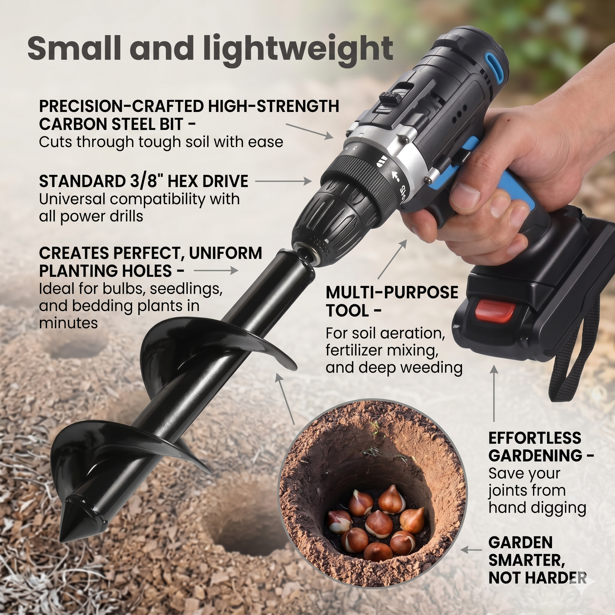 TerraPro™ Carbon Steel Garden Auger – Effortless Planting & Soil Aeration